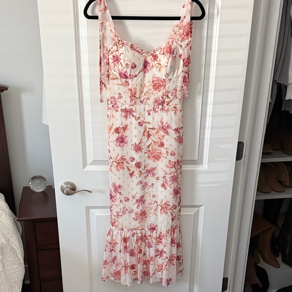 City Studio Cream Midi Dress with Pink Floral Print